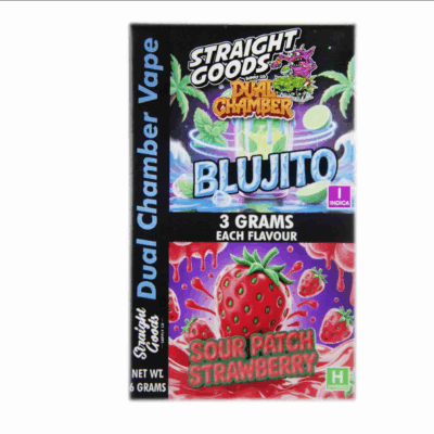 Straight Goods 6g Dual Chamber Vape – Blujito + Sour Patch Strawberry Straight Goods 6g Dual Chamber Vape – Blujito + Sour Patch Strawberry