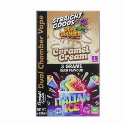 Straight Goods 6g Dual Chamber Vape – Caramel Cream + Italian Ice Straight Goods 6g Dual Chamber Vape – Caramel Cream + Italian Ice