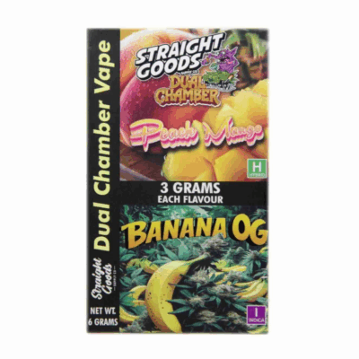Straight Goods 6g Dual Chamber Vape – Peach Mango + Banana OG Straight Goods 6g Dual Chamber Vape – Peach Mango + Banana OG