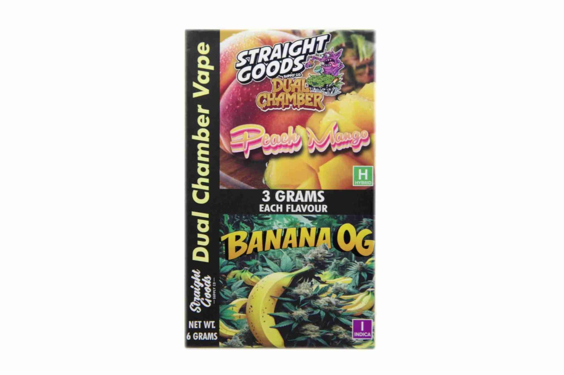 Straight Goods 6g Dual Chamber Vape – Peach Mango + Banana OG Straight Goods 6g Dual Chamber Vape – Peach Mango + Banana OG