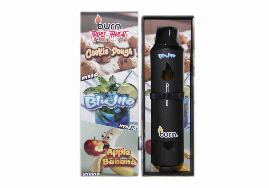 Burn Triple Threat Vape (9g) - Cookie Dough + Blujito + Apple Banana Burn Triple Threat Vape (9g) - Cookie Dough + Blujito + Apple Banana