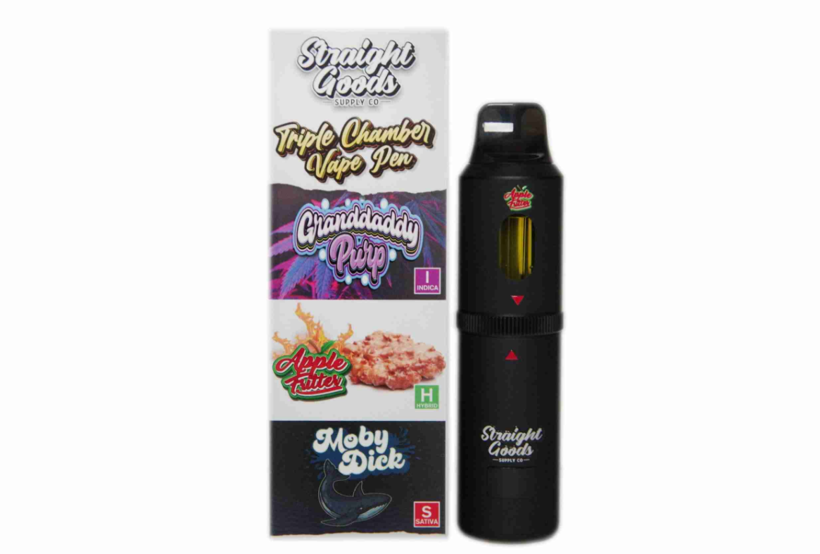 Straight Goods 9g Triple Chamber Vape - GDP + Apple Fritter + Moby Dick Straight Goods 9g Triple Chamber Vape - GDP + Apple Fritter + Moby Dick